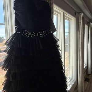 Elegant Black Strapless Dress with Beaded Detail